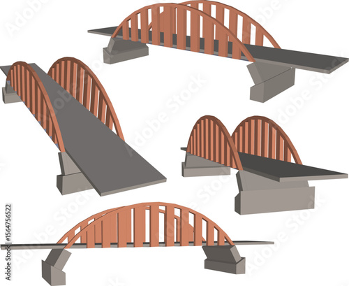 vector sketch illustration of architectural design of old classic vintage wooden and concrete bridge construction