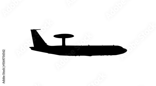 Silhouette of a military surveillance aircraft, featuring a prominent radar dome.