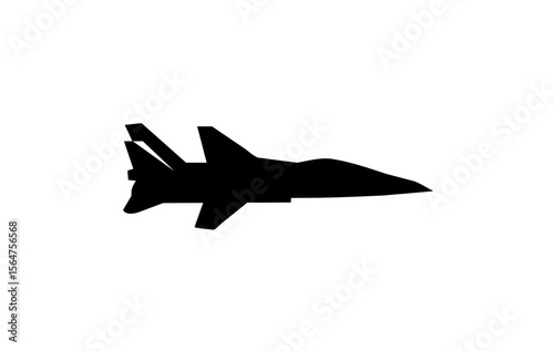 A sleek, black silhouette of a fighter jet in flight, showcasing its aerodynamic design.