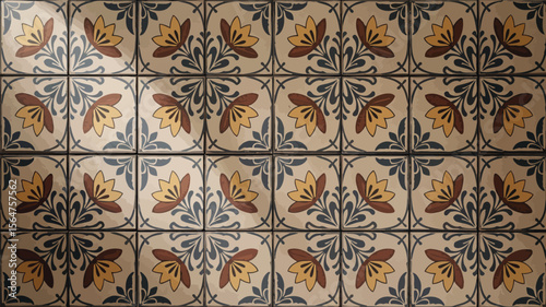 Decorative ceramic tiles present a vintage floral pattern ideal for creating an old-world style backsplash or flooring.