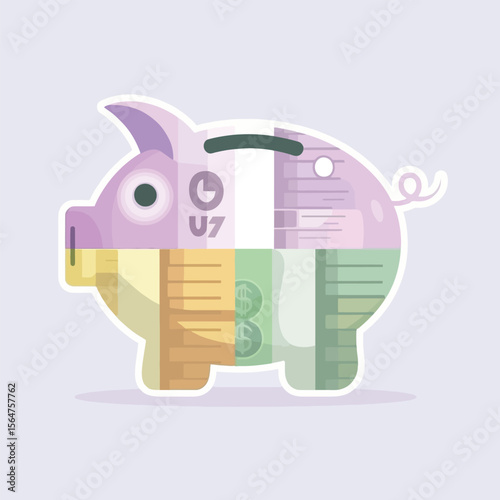 Piggy Bank Illustration Purple Green Yellow Money Savings Finance piggybank