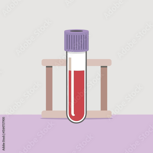 Red Blood Sample in Test Tube on Wooden Rack Light Purple Background vector