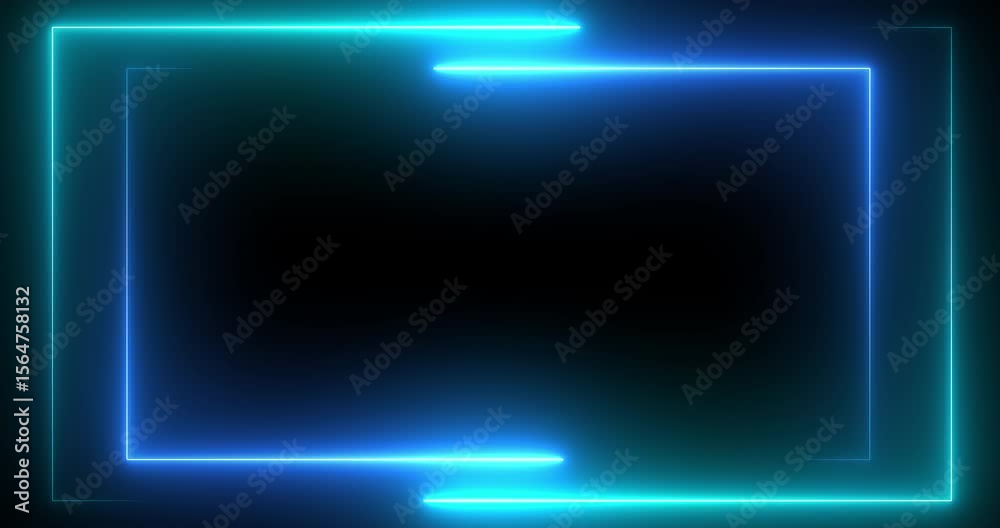 Double neon rectangles outlines moving with empty copyspace in black 4K. Square geometric frame for wishes, messages, social media greetings.  Advertisement banner board sign. Disco club motel outlet.
