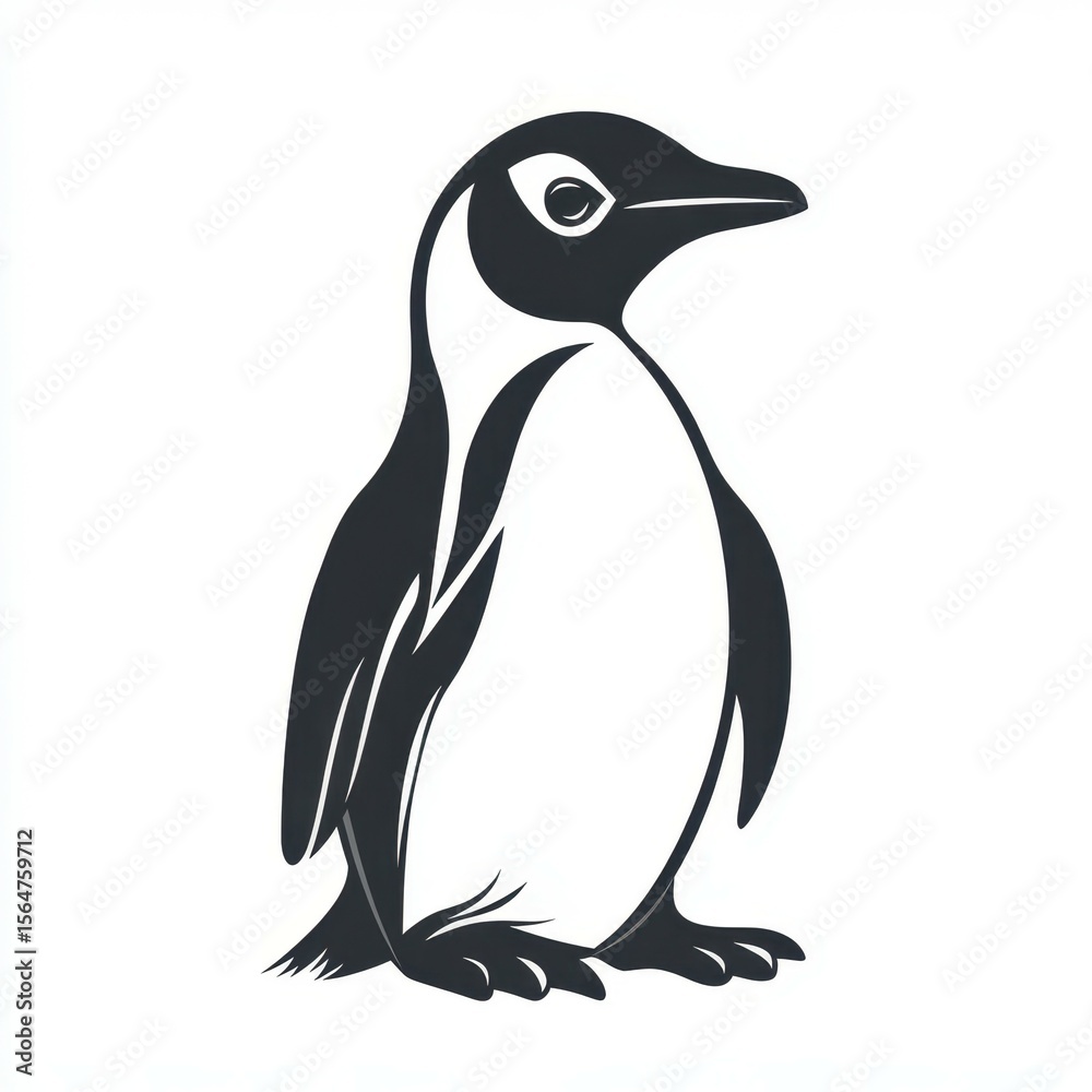 Naklejka premium Black and white penguin illustration in a minimalistic design showcasing its unique features
