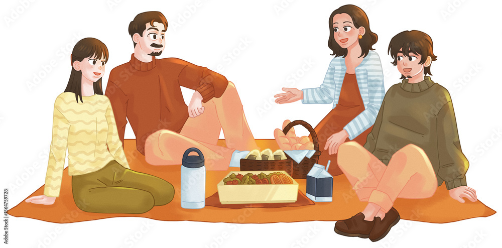 Obraz premium Family Picnic on a Mat Illustration