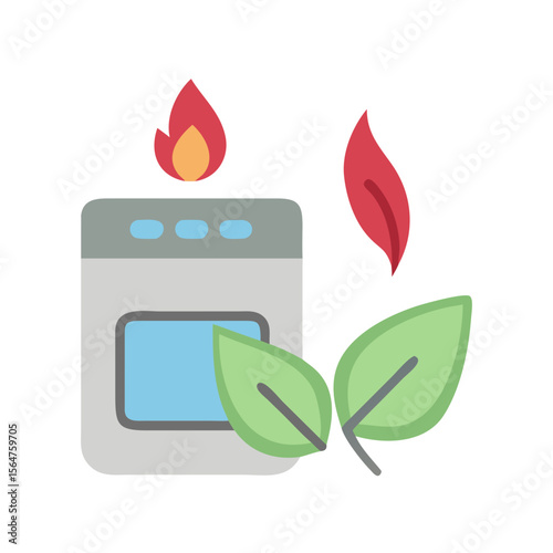 Eco-Friendly Heating Vector Icon. Green Energy, Biomass Fuel, and Sustainable Boiler System