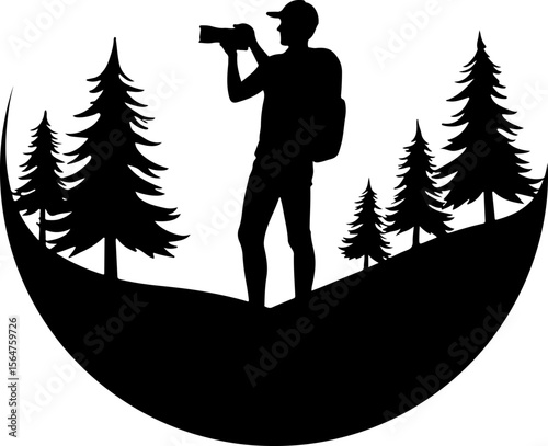 mountain Hiking man Deer  forest, trees, vector bundle