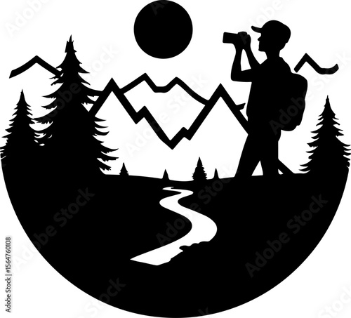 mountain Hiking man Deer  forest, trees, vector bundle