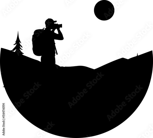 mountain Hiking man Deer  forest, trees, vector bundle