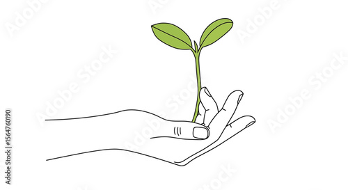 Nurturing Growth Hand Gently Holding Young Sprout, Embracing Nature