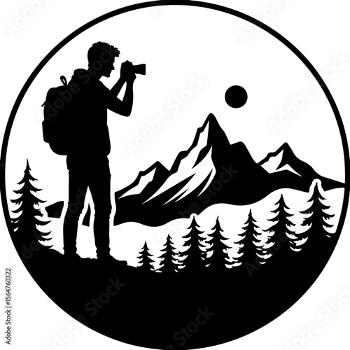 mountain Hiking man Deer  forest, trees, vector bundle