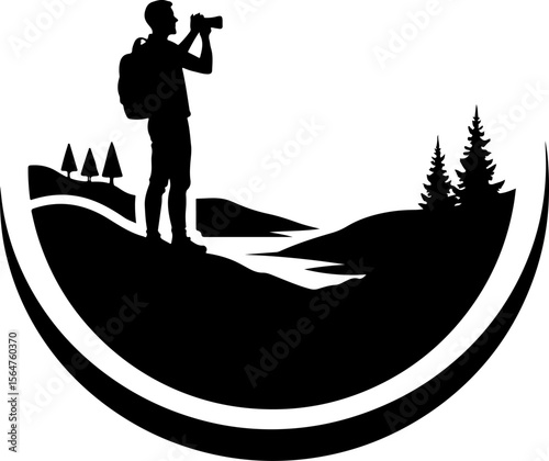 mountain Hiking man Deer  forest, trees, vector bundle
