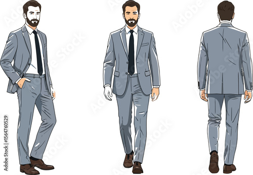 Man in gray suit illustration: stylish formal wear and business attire guide
