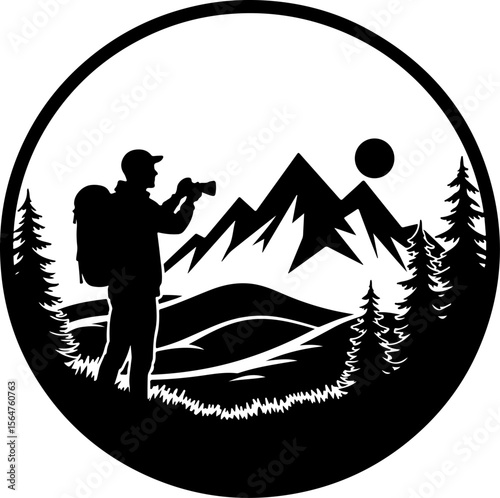 mountain Hiking man Deer  forest, trees, vector bundle