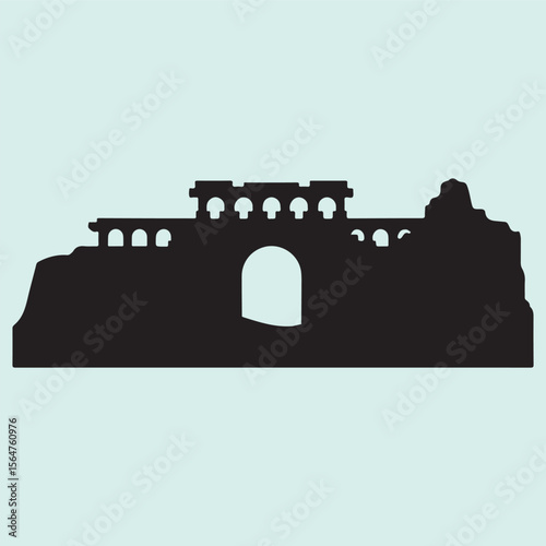 Ancient Ruins Silhouette Icon for Historical