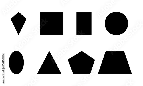 Basic geometric 2D shapes collection. black color isolated on white background