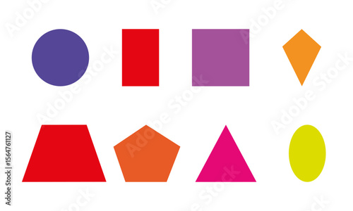 Basic geometric colorful 2D shapes collection isolated on white background
