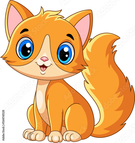 Illustration of Little cute cat cartoon on white background