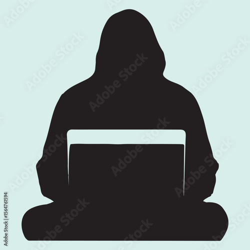 Anonymous Hacker with Laptop Silhouette Icon