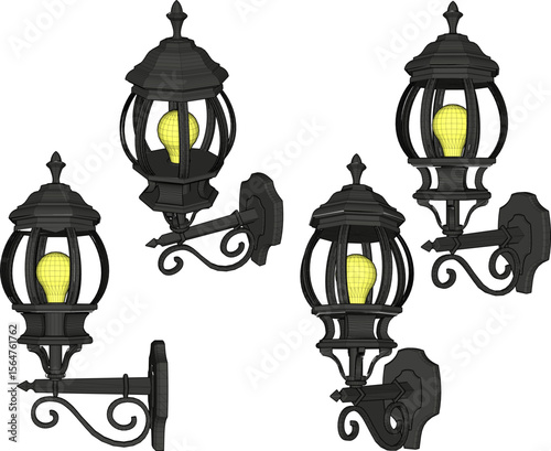 sketch vector illustration design decoration exterior wall lamp classic vintage