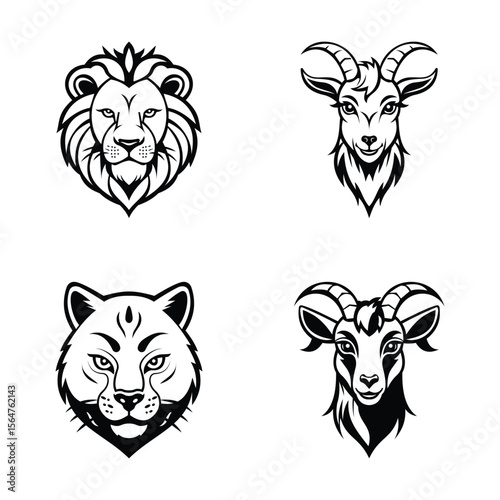 Get this handy collection showing animal face mascot glyph icons