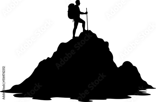 mountain Hiking man Deer  forest, trees, vector bundle