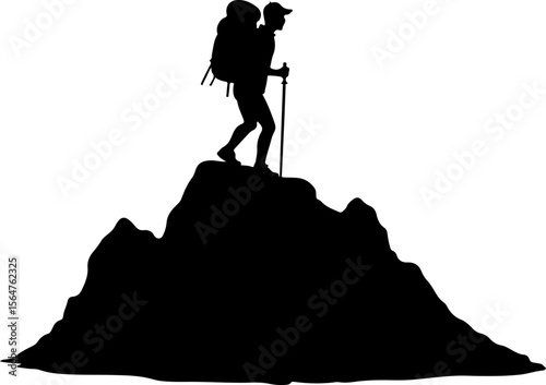 mountain Hiking man Deer  forest, trees, vector bundle