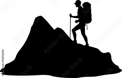 mountain Hiking man Deer  forest, trees, vector bundle