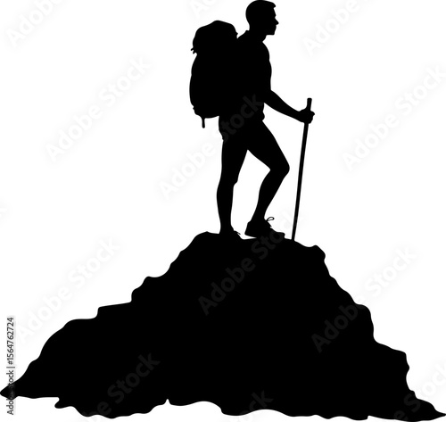 mountain Hiking man Deer  forest, trees, vector bundle
