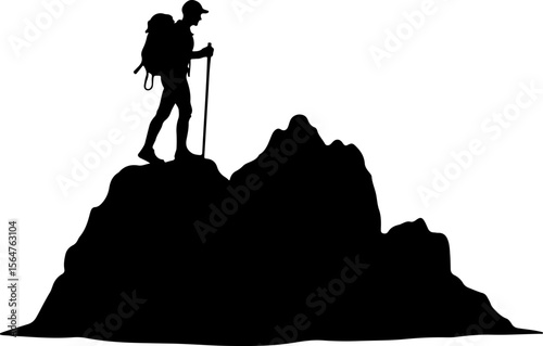 mountain Hiking man Deer  forest, trees, vector bundle
