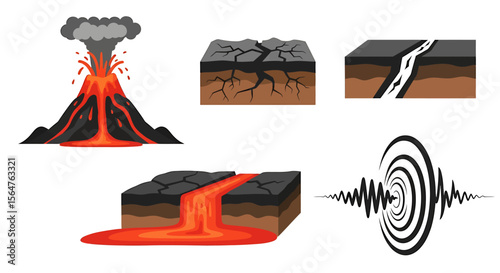 Understanding Earth's Powerful Forces Volcanoes, Earthquakes, and Tectonic Plate Movement Illustrations