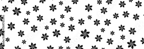 Elegant black floral shapes create a stylish and contrasting repeat pattern against a pure white backdrop, perfect for backgrounds and contemporary designs with botanical flair and modern simplicity
