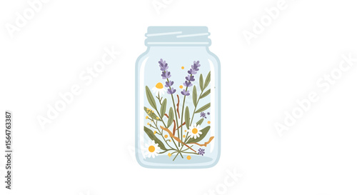 Mason Jar Herbarium Dried Lavender, Chamomile, and Wildflowers in a Glass Jar