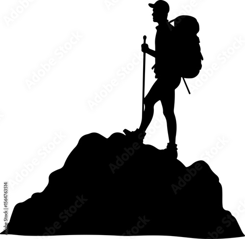 mountain Hiking man Deer  forest, trees, vector bundle