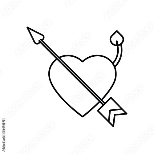 Line art illustration of a heart pierced by an arrow suggesting romance and love