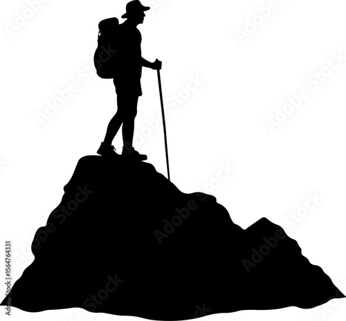  Mountain Hikers Silhouettes Vector with Trekking Poles 