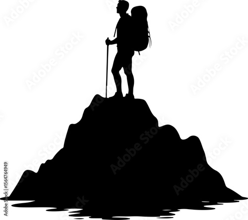  Mountain Hikers Silhouettes Vector with Trekking Poles 