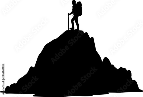  Mountain Hikers Silhouettes Vector with Trekking Poles 
