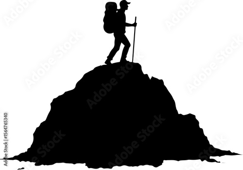  Mountain Hikers Silhouettes Vector with Trekking Poles 