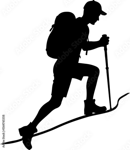  Mountain Hikers Silhouettes Vector with Trekking Poles 