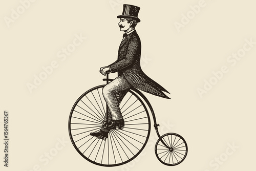 Penny farthing rider vintage engraving vector illustration
