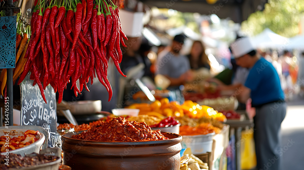 Fototapeta premium Spicy Flavors and Festive Vibes at a Chili Cook-Off in Mexico
