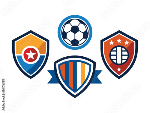 Collection of four modern sport team logos and emblems isolated on white background
