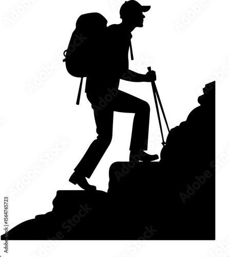  Mountain Hikers Silhouettes Vector with Trekking Poles 