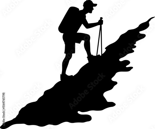  Mountain Hikers Silhouettes Vector with Trekking Poles 