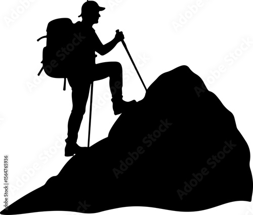  Mountain Hikers Silhouettes Vector with Trekking Poles 