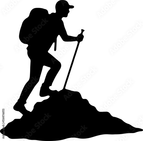  Mountain Hikers Silhouettes Vector with Trekking Poles 