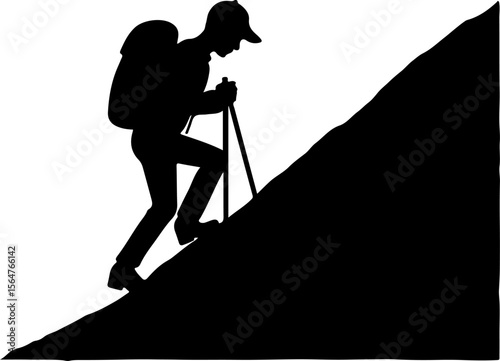  Mountain Hikers Silhouettes Vector with Trekking Poles 