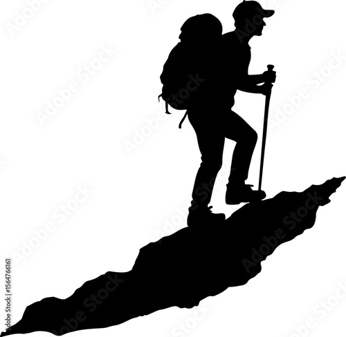  Mountain Hikers Silhouettes Vector with Trekking Poles 