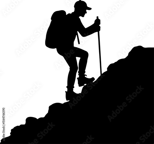  Mountain Hikers Silhouettes Vector with Trekking Poles 